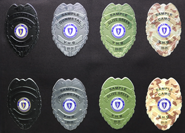 Tactical FlexBadge Display Mat Showing Metallic and Satin Finishes